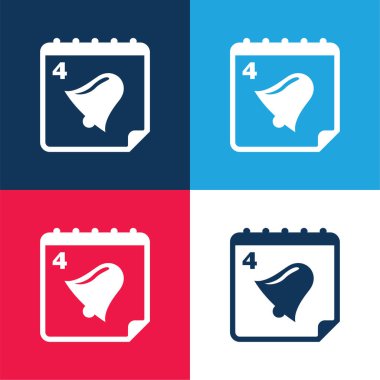 4. Gün 'ün Takvim Sayfasında Zil. Mavi ve kırmızı dört renk simgesi seti