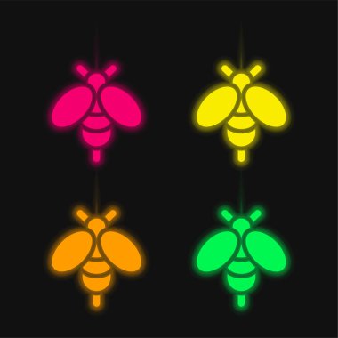 Arı dört renk parlayan neon vektör simgesi