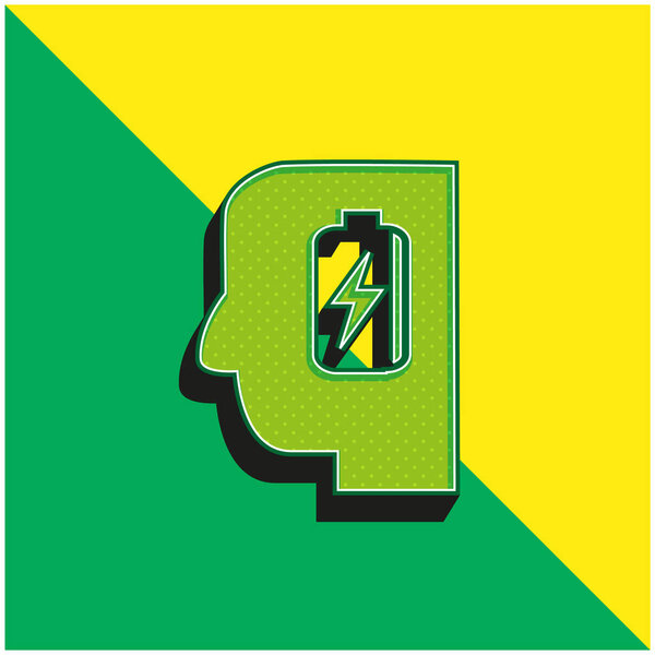Battery In Man Head Green and yellow modern 3d vector icon logo