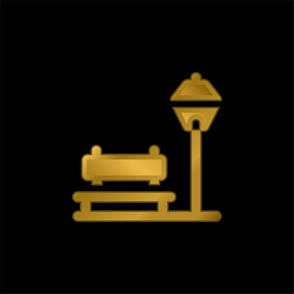 Bench gold plated metalic icon or logo vector