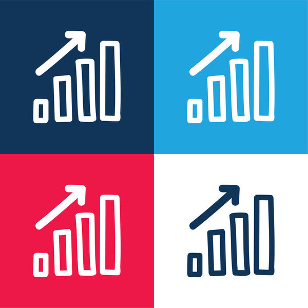 Bars Graphic Up Hand Drawn Symbol blue and red four color minimal icon set