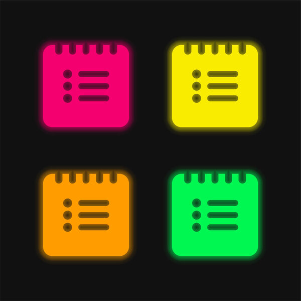 Black List Square Interface Symbol four color glowing neon vector icon