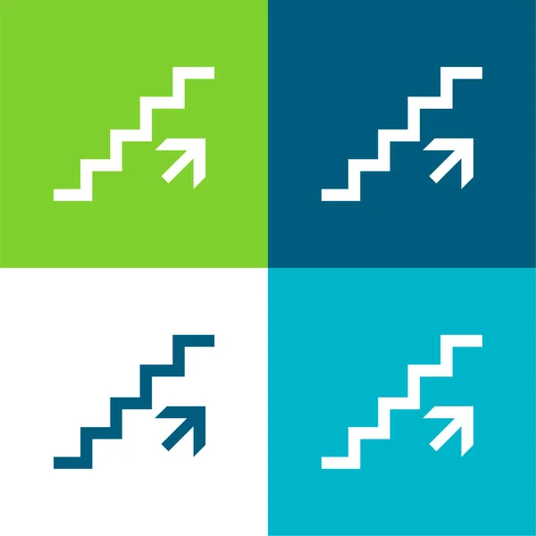 Beklimmende Trappen Signal Flat Vier Kleuren Minimale Pictogram Set — Stockvector