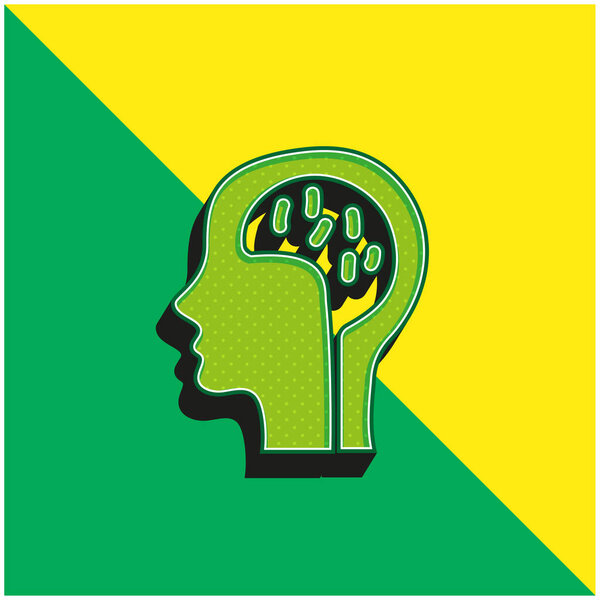 Брейн Зеленый и желтый современный трехмерный векторный логотип