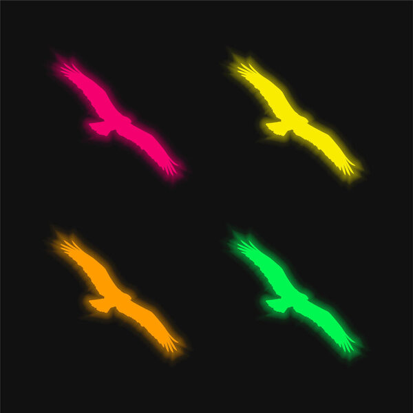 Bird Osprey Shape four color glowing neon vector icon