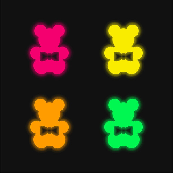 Bear four color glowing neon vector icon