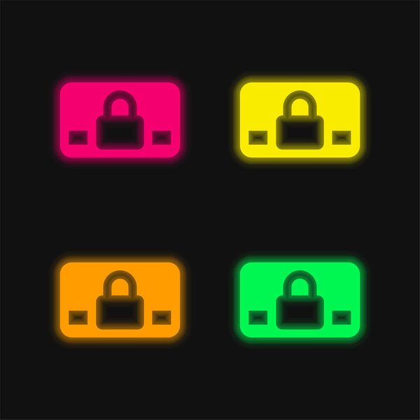 Разбитая рекламная открытка с четырехцветной неоновой иконкой