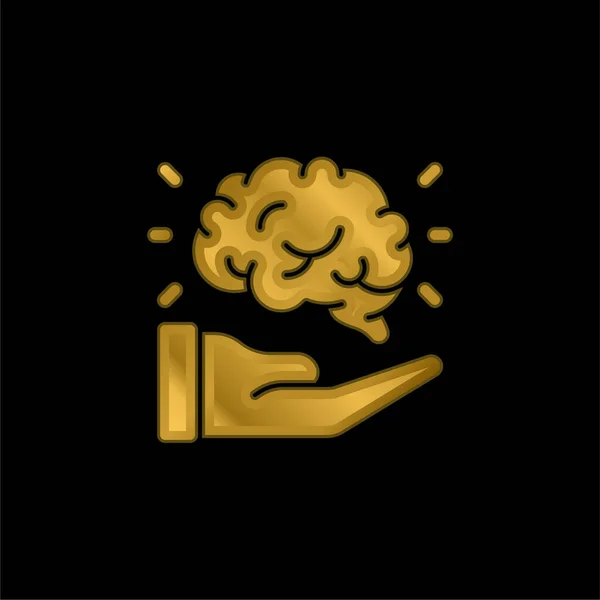 Beyin Altın Kaplamalı Metalik Simge Veya Logo Vektörü — Stok Vektör