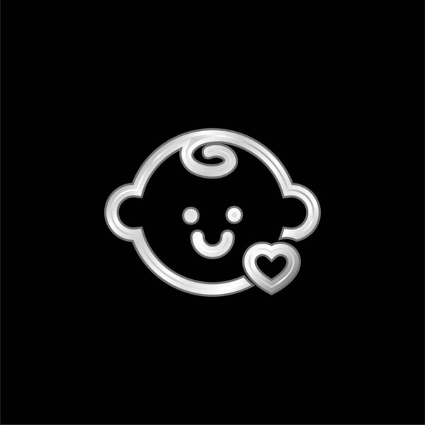 Baby Head With A Small Heart Outline silver plated metallic icon