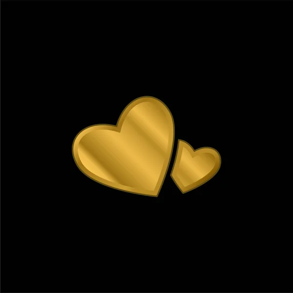 Corações Grandes Pequenos Banhado Ouro Ícone Metálico Vetor Logotipo — Vetor de Stock