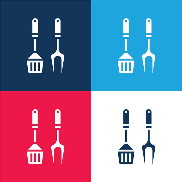 Bbq Equipment Blue Red Four Color Minimal Icon Set — Stock Vector