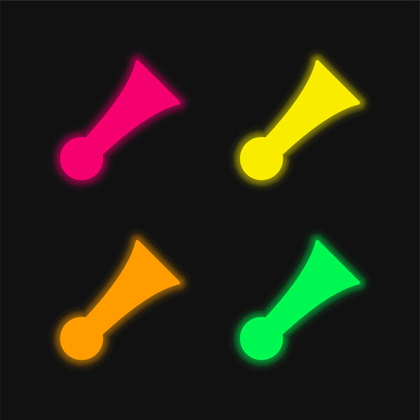 Bike Horn four color glowing neon vector icon