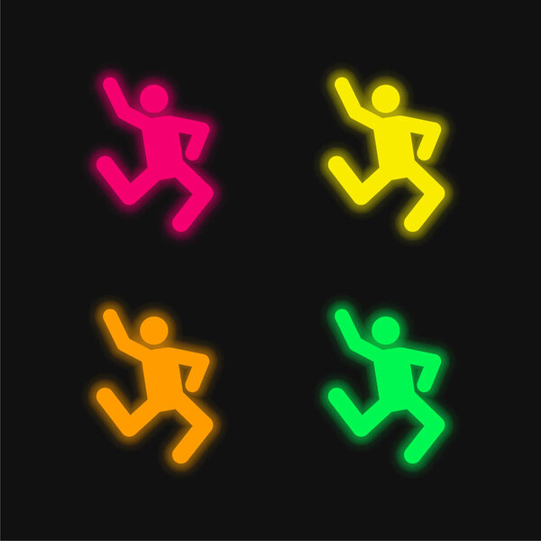 Четвероцветный светящийся неоновый вектор Breakdance