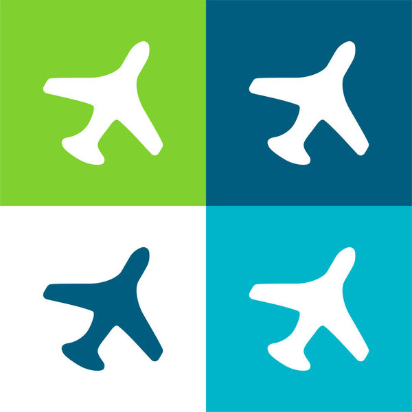 Airplane In Flight Flat four color minimal icon set