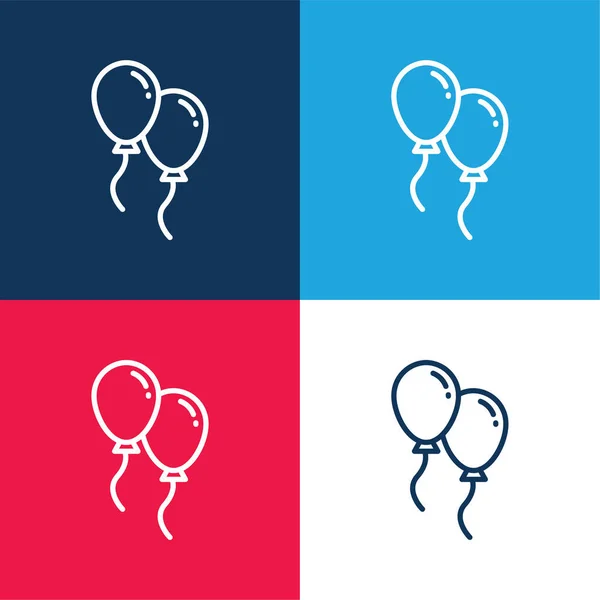 Balloons Blue Red Four Color Minimal Icon Set — Stock Vector