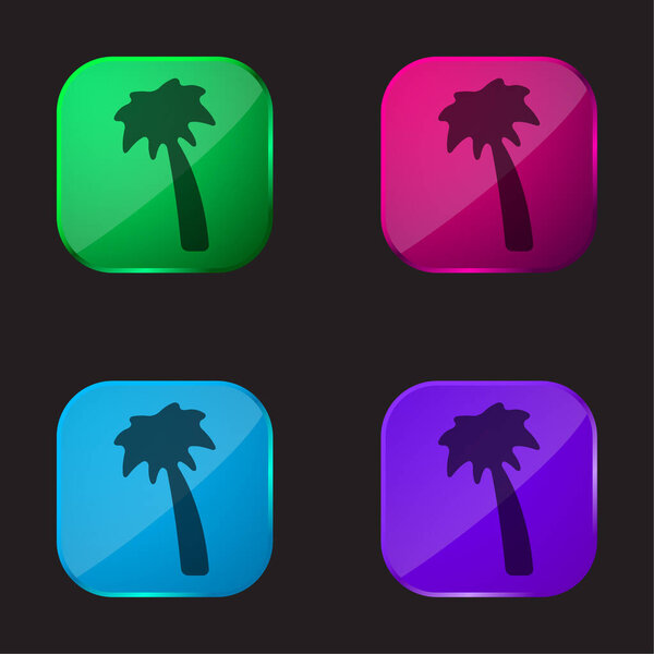 Black Palm Tree four color glass button icon