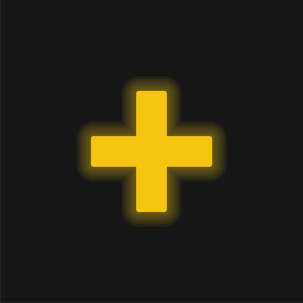 Добавить Заполненный крест Знак желтый светящийся неоновый значок