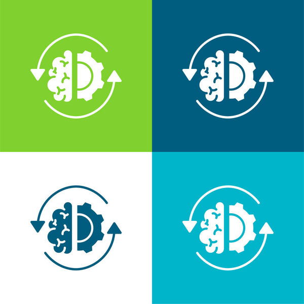Brain Process Flat four color minimal icon set