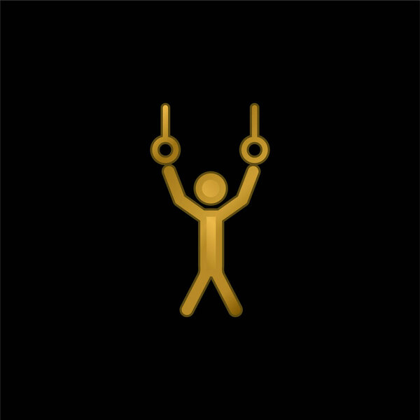 Athlete Hanging Of Rings Couple To Practice Gymnastics gold plated metalic icon or logo vector