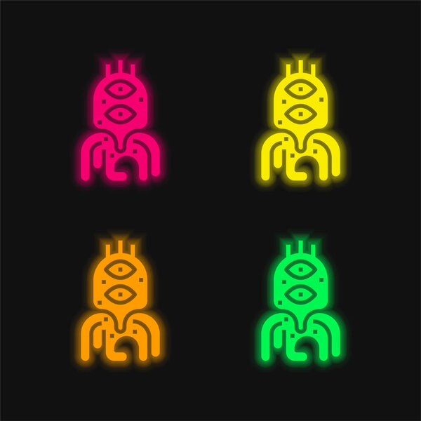 Alien four color glowing neon vector icon