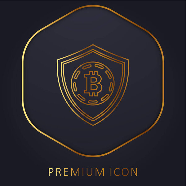 Bitcoin Safety Shield Symbol Золотая линия логотипа или значка