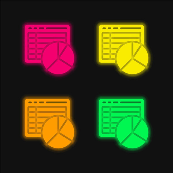 Аналитика 4 цветных светящихся неоновых вектора значок
