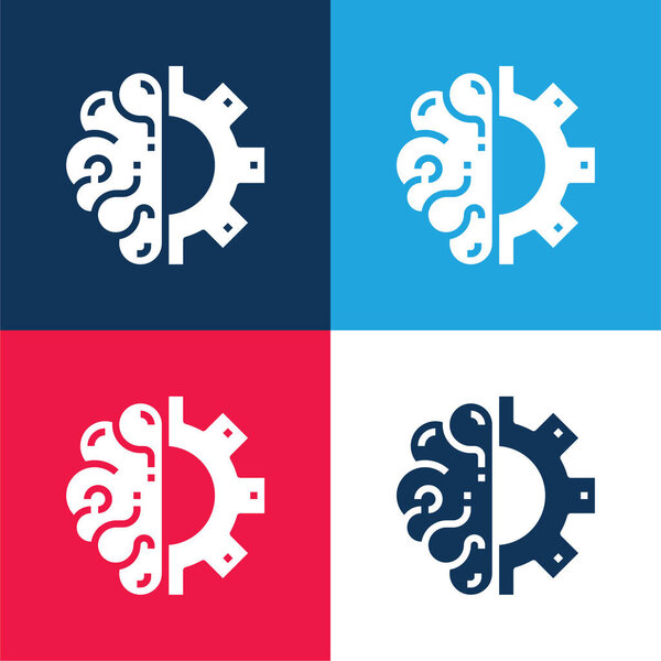 Brain blue and red four color minimal icon set