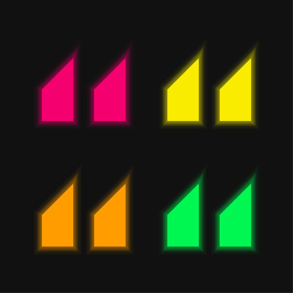 Blocks With Angled Cuts four color glowing neon vector icon