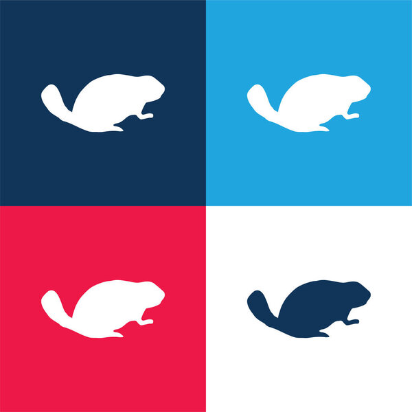 Бобр млекопитающее формы животных синий и красный четыре цвета минимальный набор значков