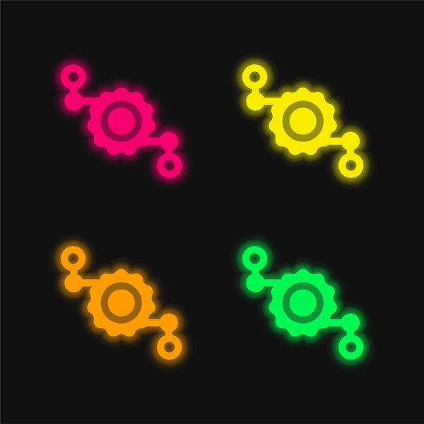 Assembly four color glowing neon vector icon
