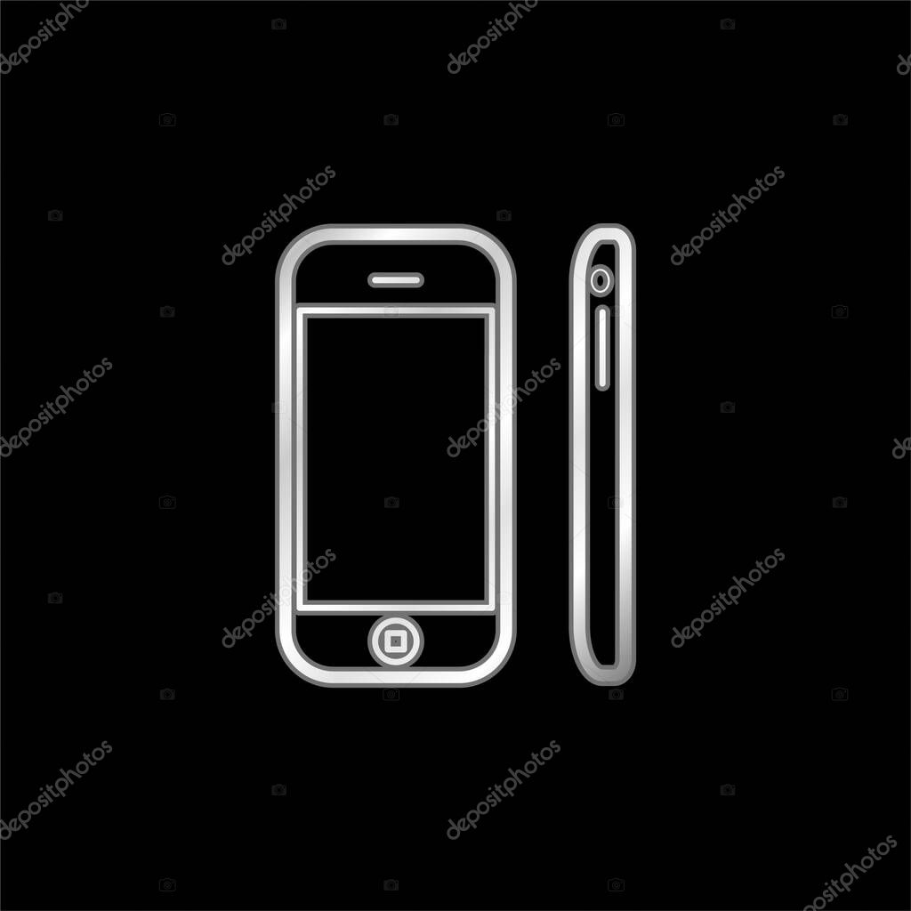 Apple Iphone Mobile Tool Views From Front And Side silver plated metallic icon