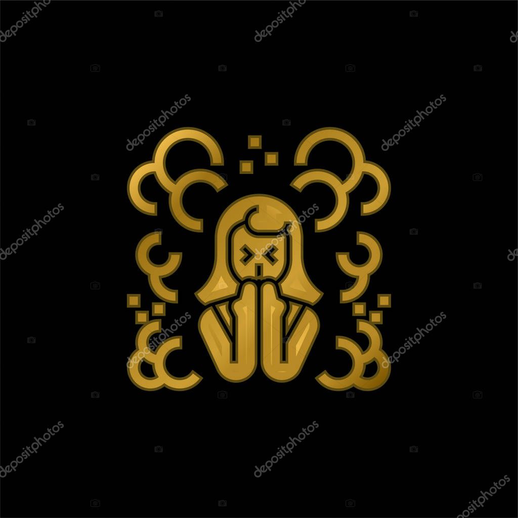 Air Pollution gold plated metalic icon or logo vector