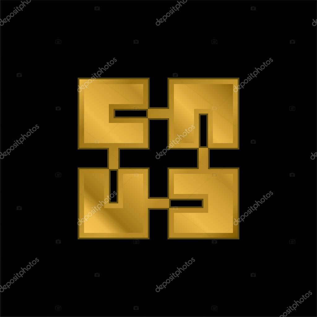 Blockchain gold plated metalic icon or logo vector