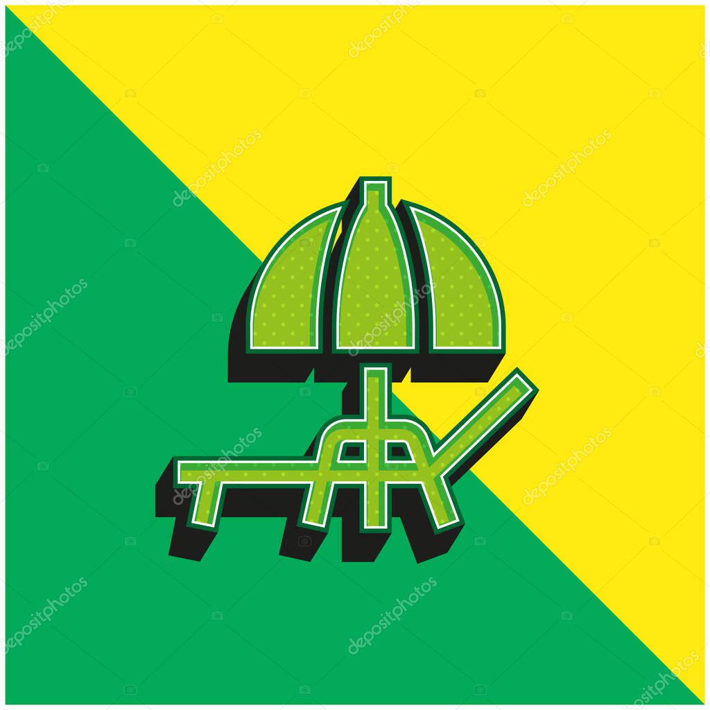Beach Umbrella Green and yellow modern 3d vector icon logo