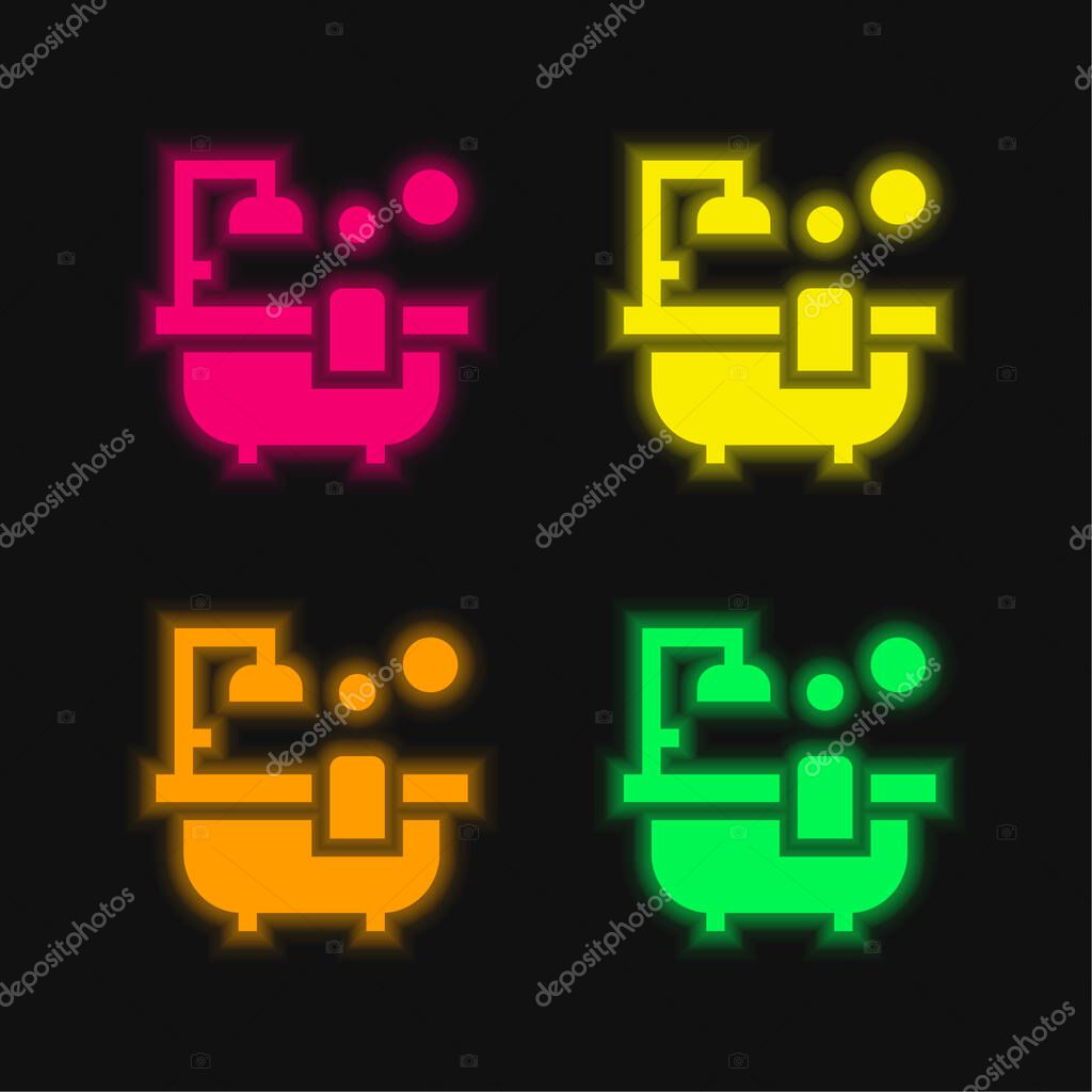 Bathtub four color glowing neon vector icon