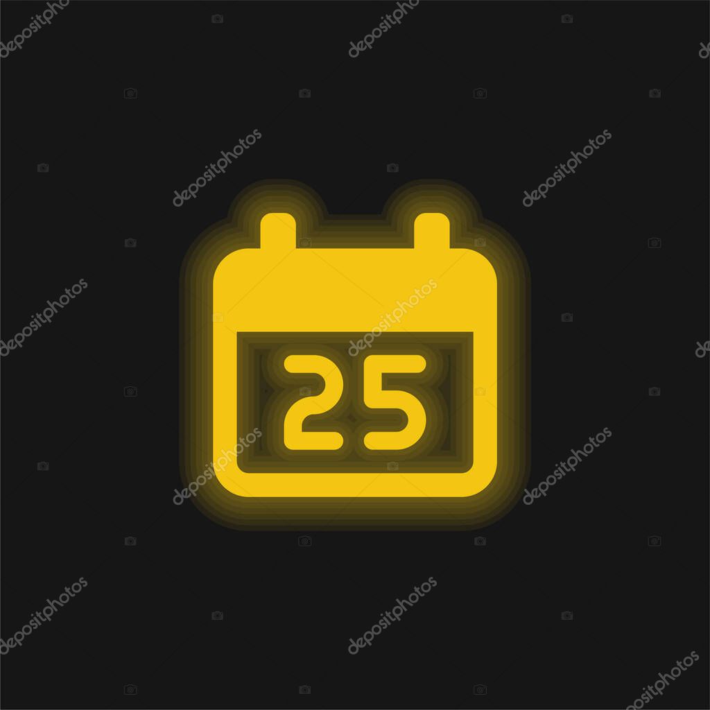 25 December yellow glowing neon icon