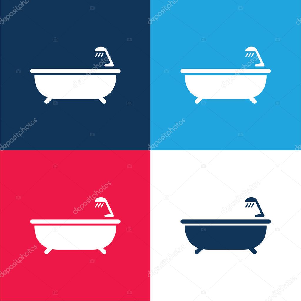 Bath Tub With Shower blue and red four color minimal icon set