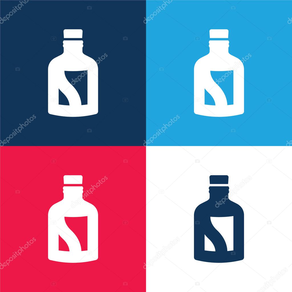 Bottle Of Alcoholic Beverage blue and red four color minimal icon set