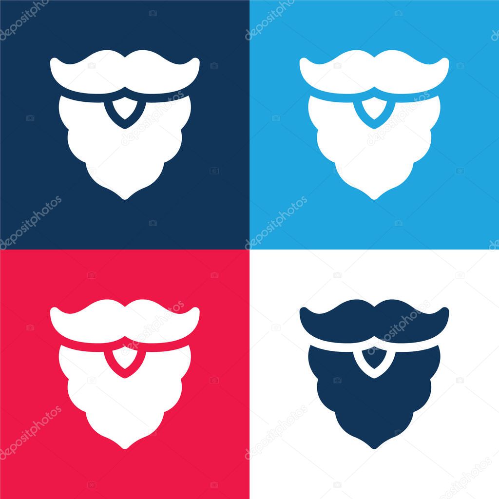 Beard blue and red four color minimal icon set