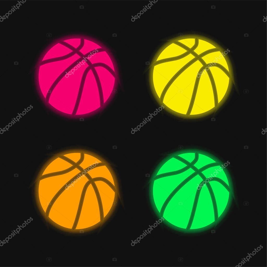 Ball Of Basketball four color glowing neon vector icon