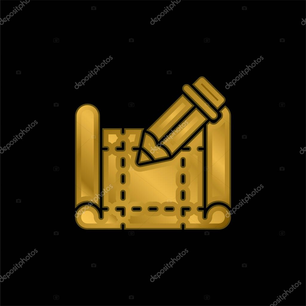 Blueprint gold plated metalic icon or logo vector