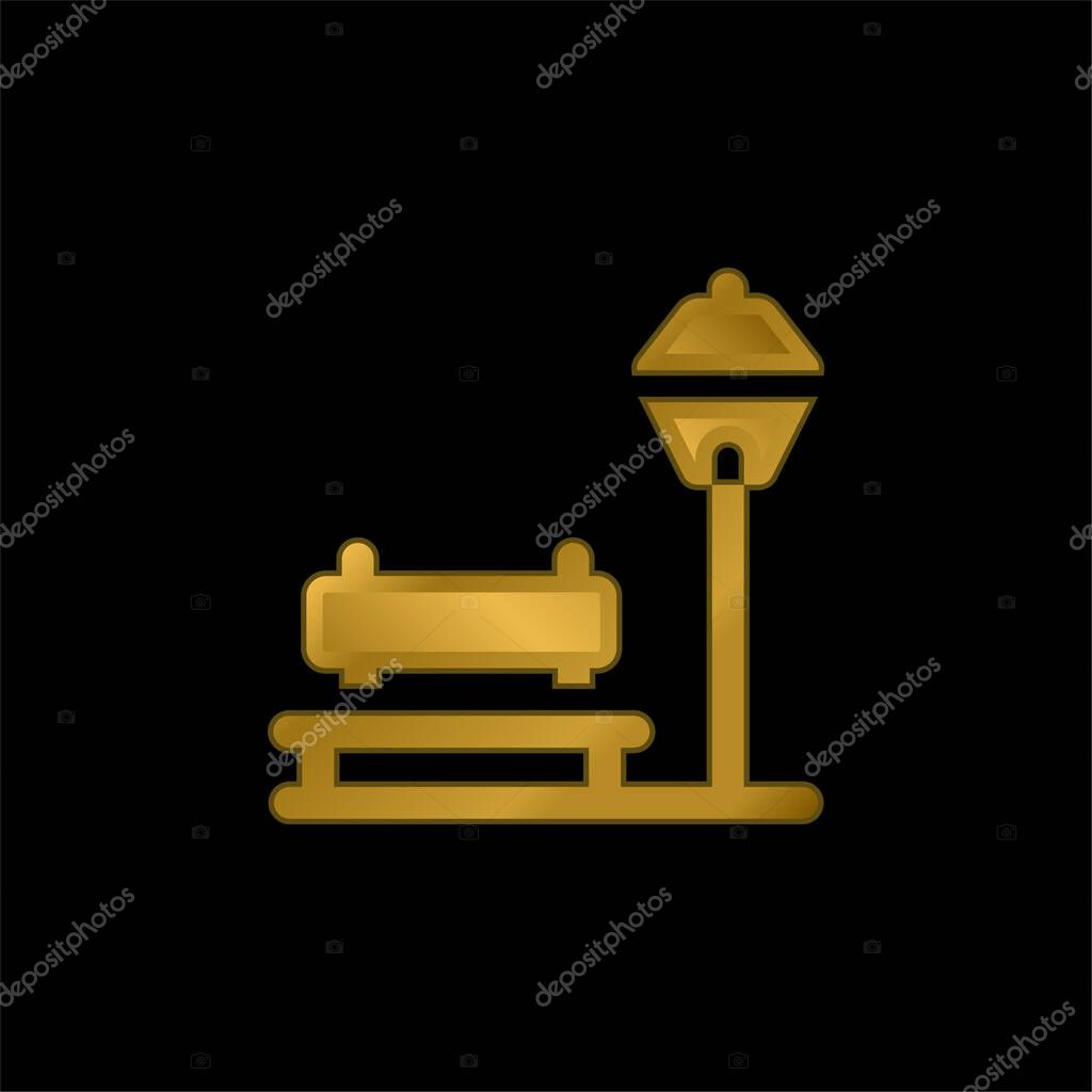 Bench gold plated metalic icon or logo vector