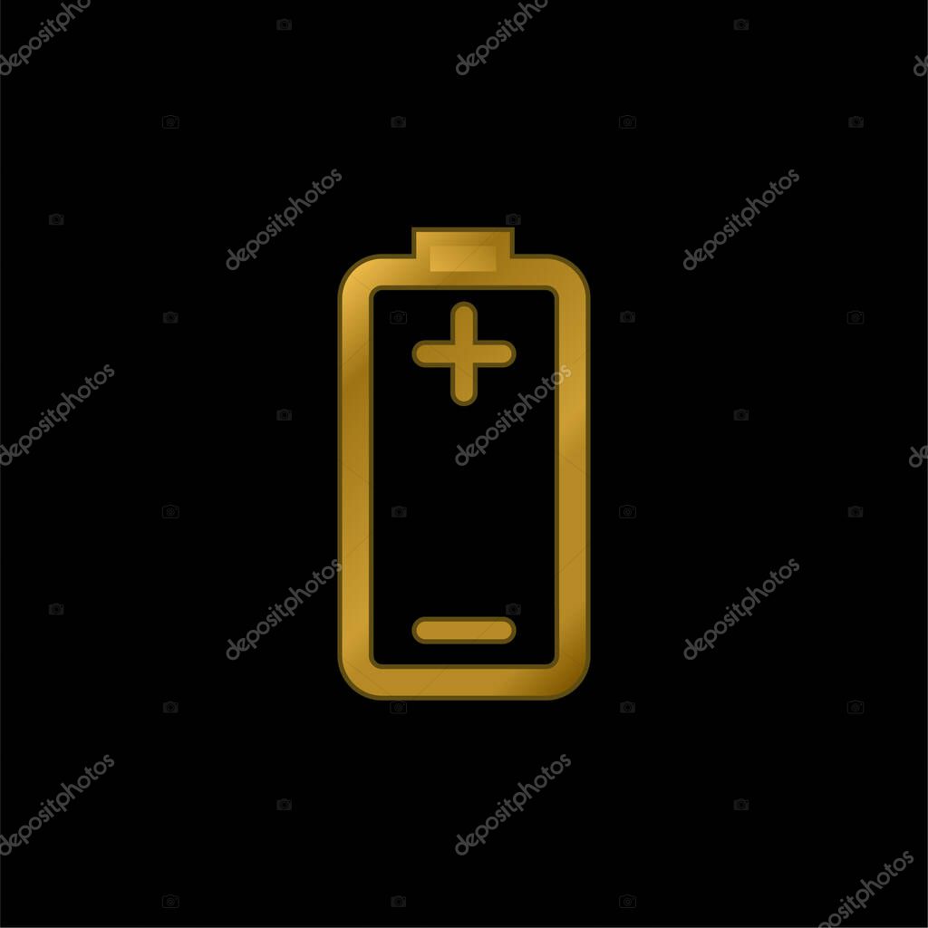 Battery With Plus And Minus Signs Of Positive And Negative Poles gold plated metalic icon or logo vector