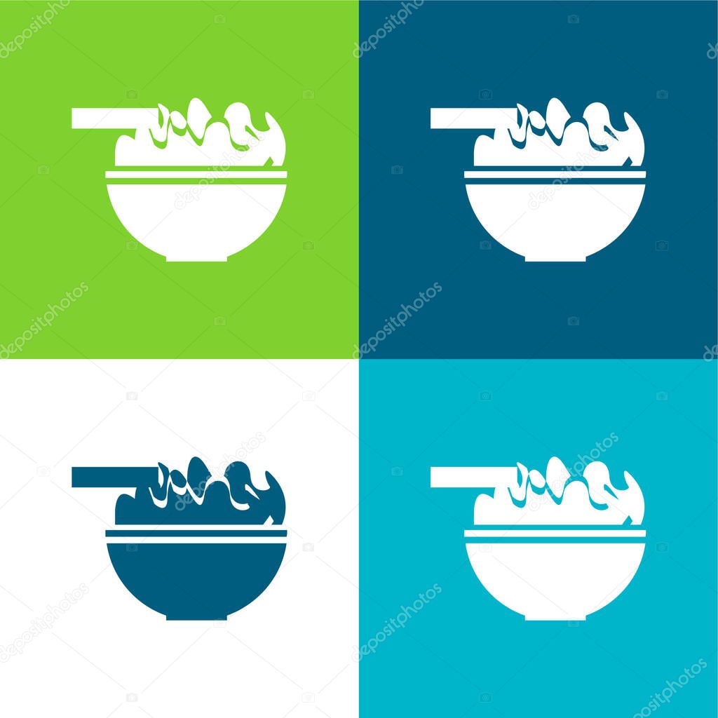 Bowl With Chinese Food Flat four color minimal icon set