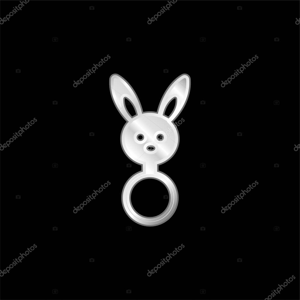 Baby Rattle With Bunny Head Shape silver plated metallic icon