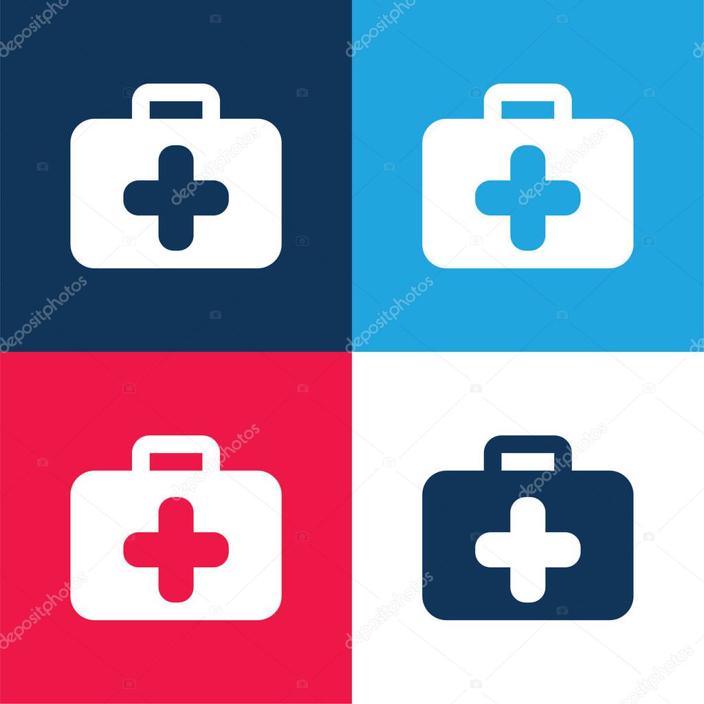 Briefcase blue and red four color minimal icon set