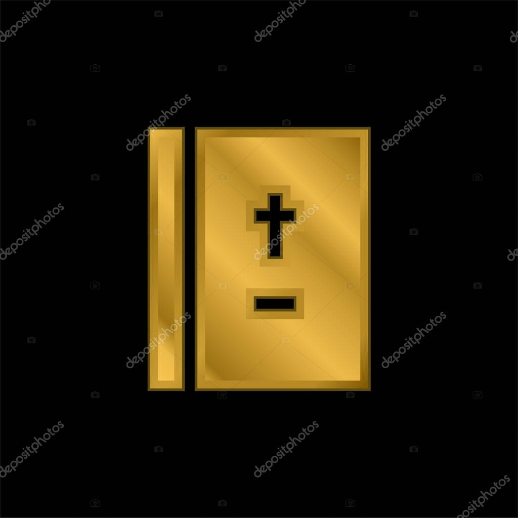 Bible gold plated metalic icon or logo vector