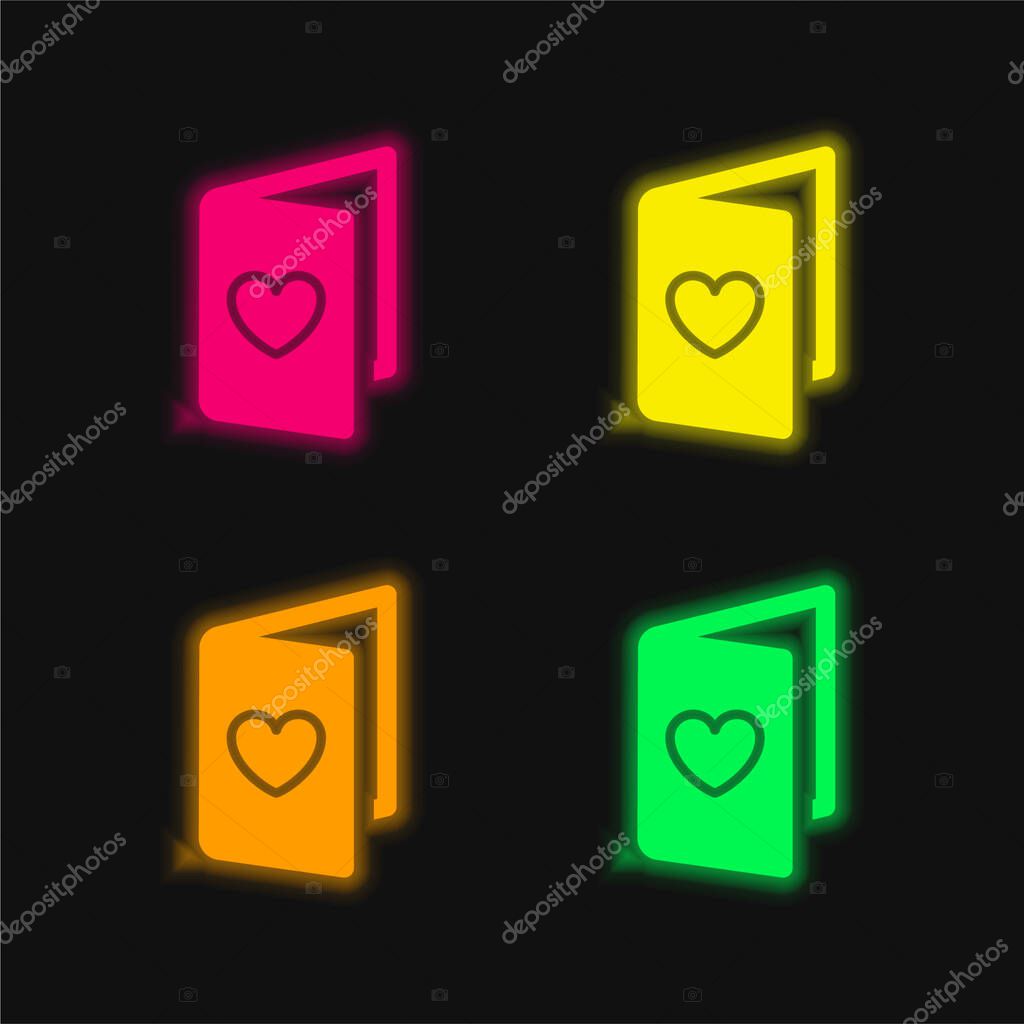 Birthday Card four color glowing neon vector icon