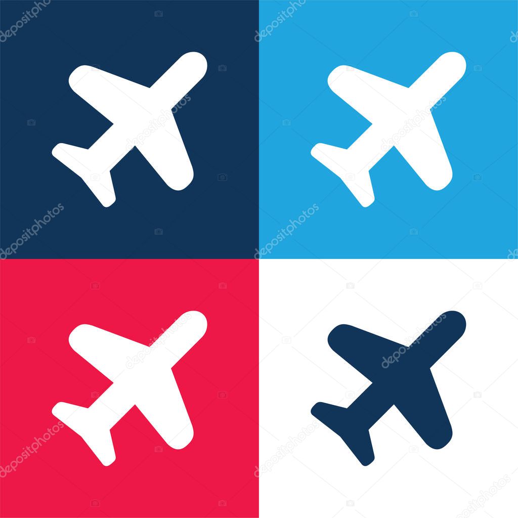 Airplane Silhouette blue and red four color minimal icon set