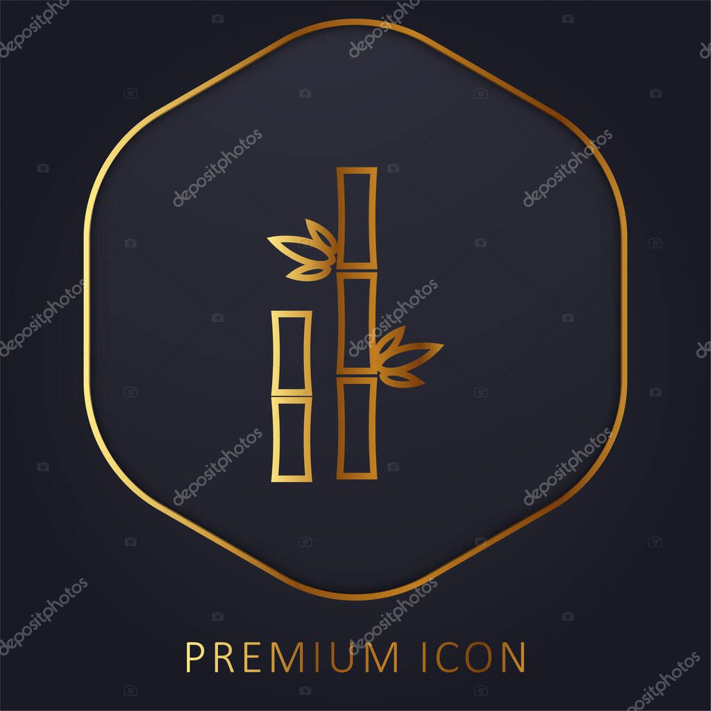 Bamboo With Leaves golden line premium logo or icon